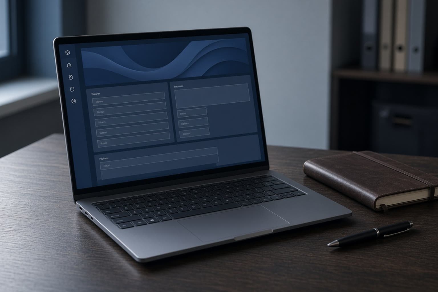 Laptop on a desk ready for a Microsoft Store install of Custody Note for Windows — structured police station attendance notes